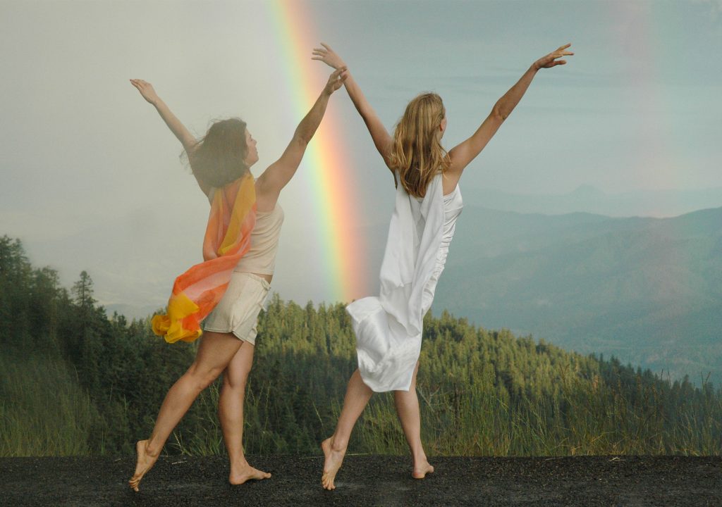 dancers with rainbow